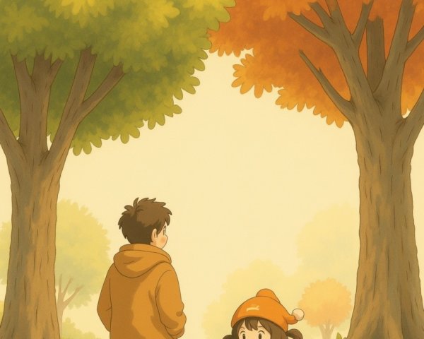 Autumn Scene of Children on a Colorful Pathway