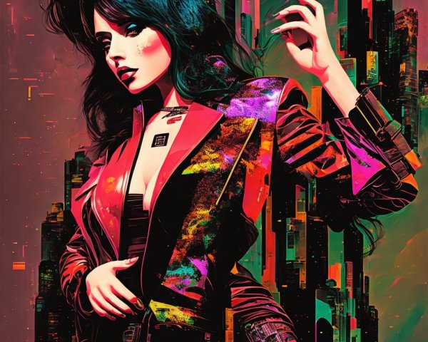 Vibrant Digital Illustration of Confident Woman in City