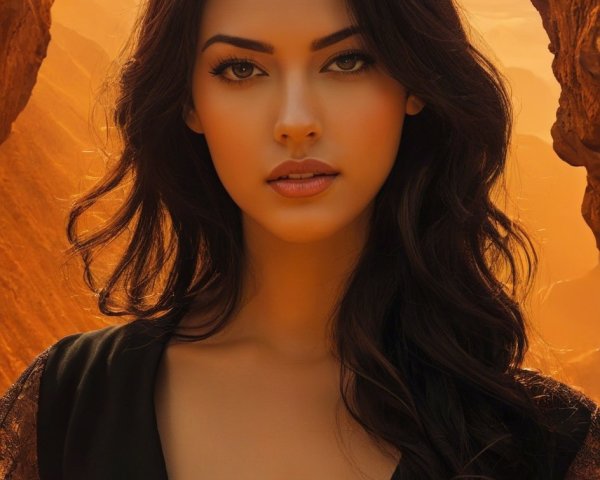 Close-up Portrait of a Woman in Desert Landscape