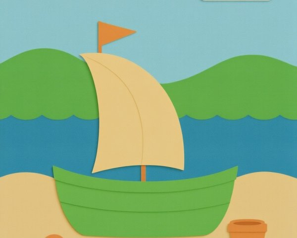 Whimsical Paper-Cut Scene of Beach and Boat