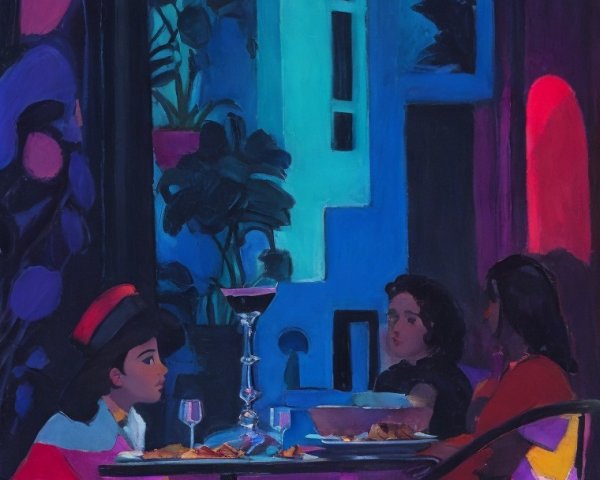 Intimate Gathering of Three Women with Food and Drinks
