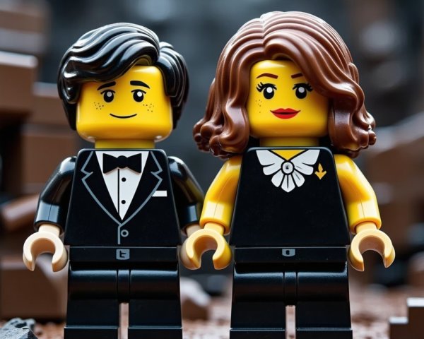 LEGO Minifigures in Stylish Black Attire Against Dark Bricks