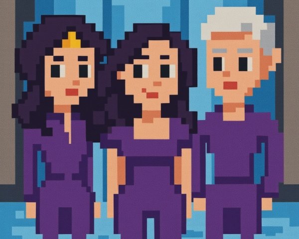 Pixel Art Characters by a Vibrant Waterfall Scene
