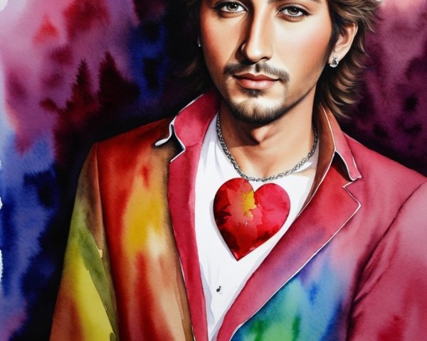 Vibrant Watercolor Portrait of a Young Man in Tie-Dye