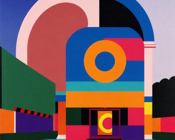 Color Block Abstract Painting of Geometric Architecture