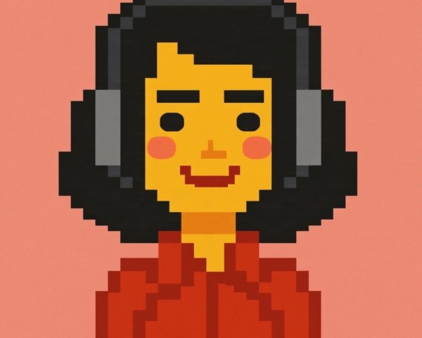 Cheerful Pixel-Art Character in Vibrant Red Shirt