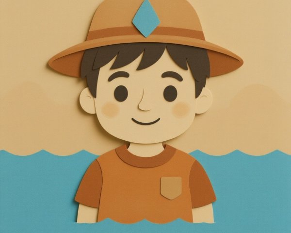 Paper Cut-Out Illustration of a Boy in Water