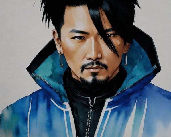 Portrait of a man with intense expression and earrings