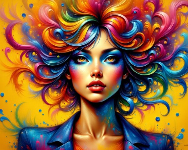 Vibrant Portrait of a Woman with Colorful Hair