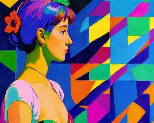 Vibrant Abstract Portrait of a Woman with Purple Hair