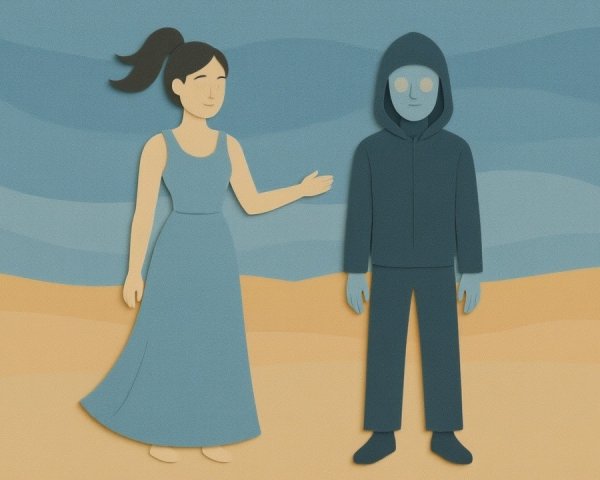 Stylized Characters in Wavy Colorful Landscape