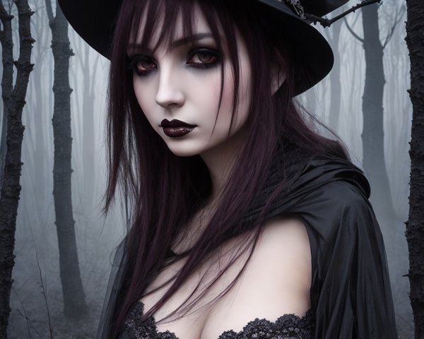 Mysterious Figure in Misty Forest with Witch's Hat