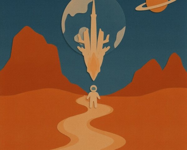 Whimsical Paper-Cut Landscape with Astronaut and Planets