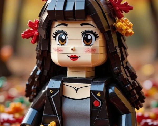 LEGO Figure of Girl Surrounded by Autumn Leaves