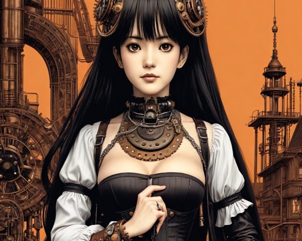 Steampunk Fashion: Young Woman in Corset and Accessories