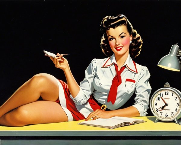 Vintage Illustration of Confident Woman at Desk