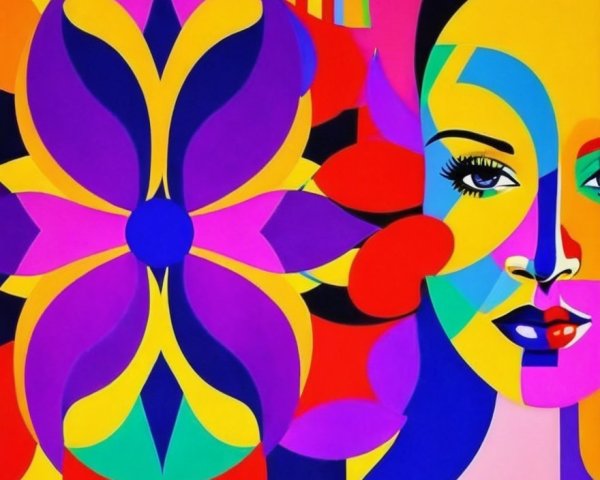Vibrant Abstract Portrait of a Woman with Geometric Shapes