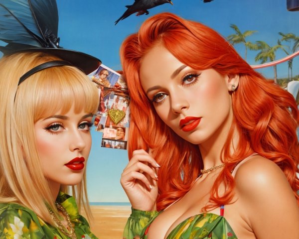 Glamorous Women in Tropical Beach Setting