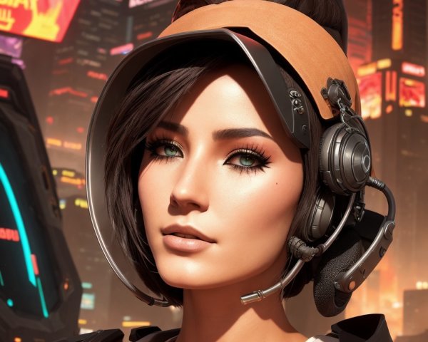 Futuristic Woman in Cyberpunk Setting with Neon Lights