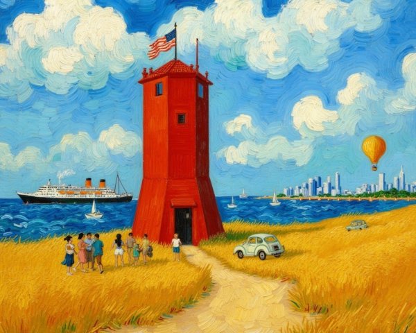 Vibrant Landscape with Lighthouse and Scenic Elements