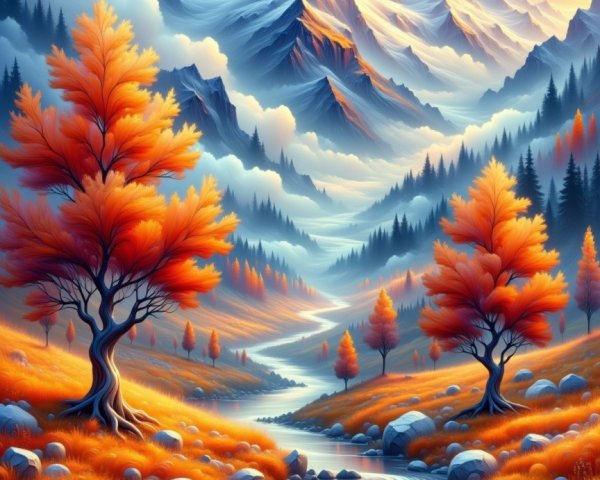 Vibrant Autumn Landscape with Majestic Mountains