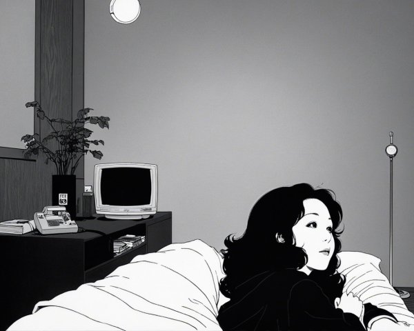 Black and White Minimalist Illustration of a Woman