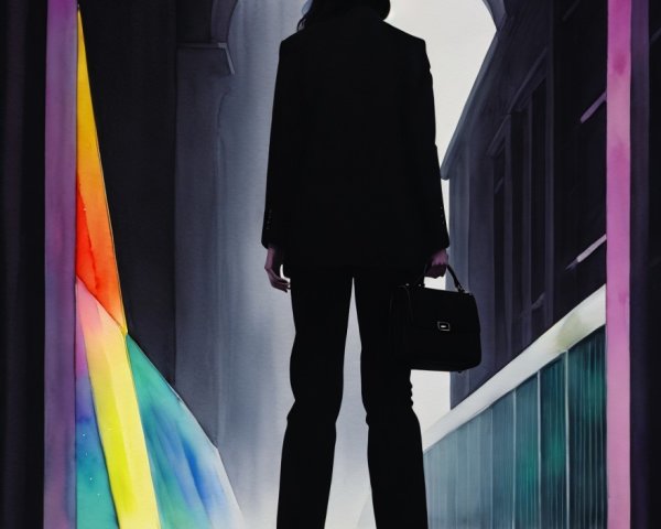Silhouette in Archway with Rainbow Spectrum Background