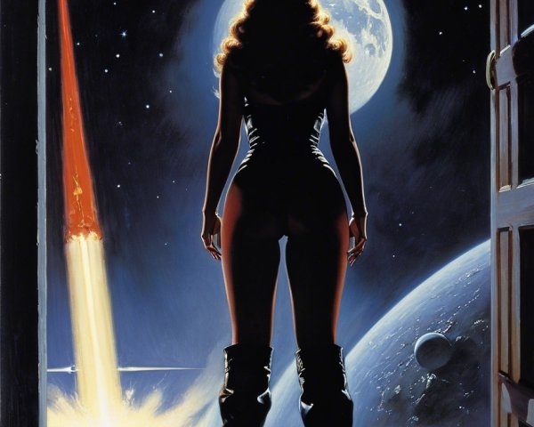 Silhouette of a Woman in Cosmic Doorway Scene