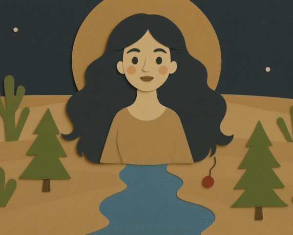 Serene Woman in Nighttime Landscape with River