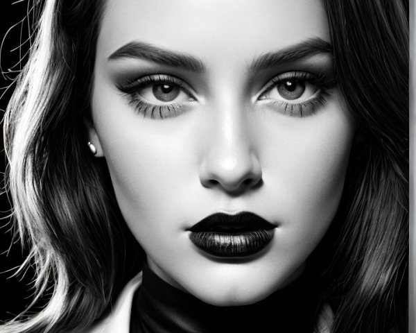 Close-Up Black and White Portrait of a Woman
