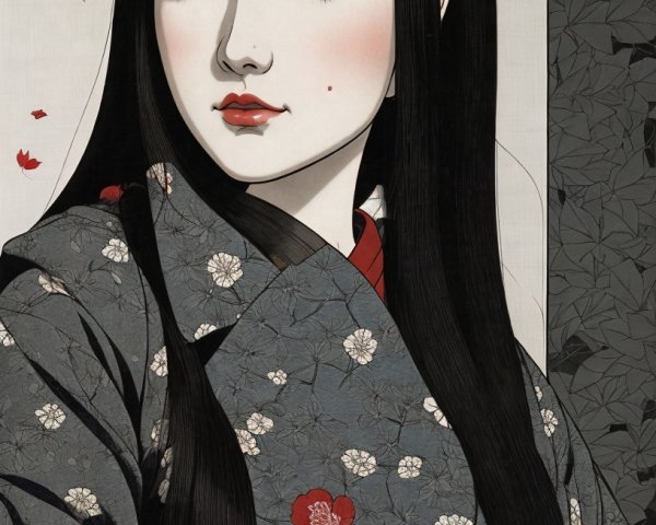 Detailed Digital Painting of a Young Woman in Kimono