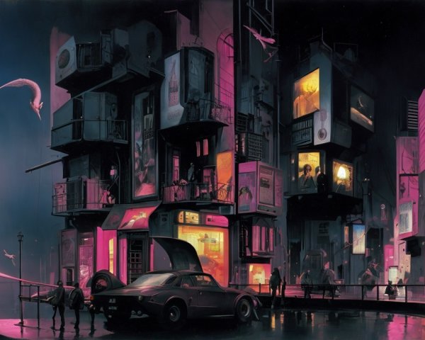 Vibrant Cyberpunk Cityscape at Night with Neon Lights