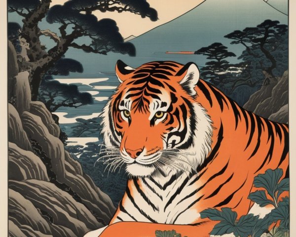 Tiger by Blue River Surrounded by Green Foliage