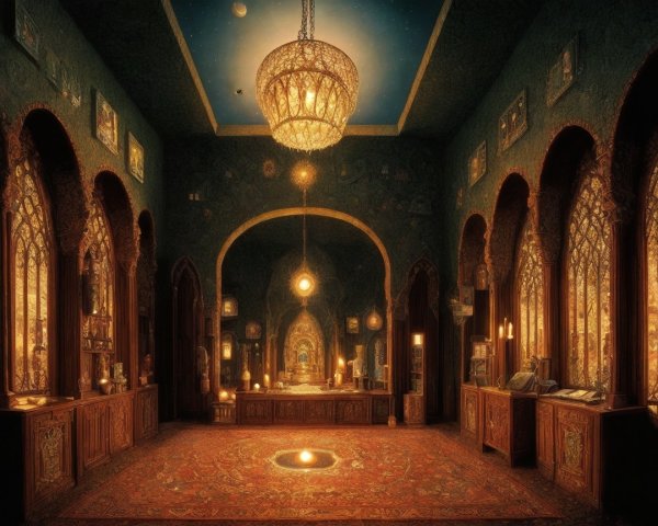 Opulent room with intricate architecture and artifacts