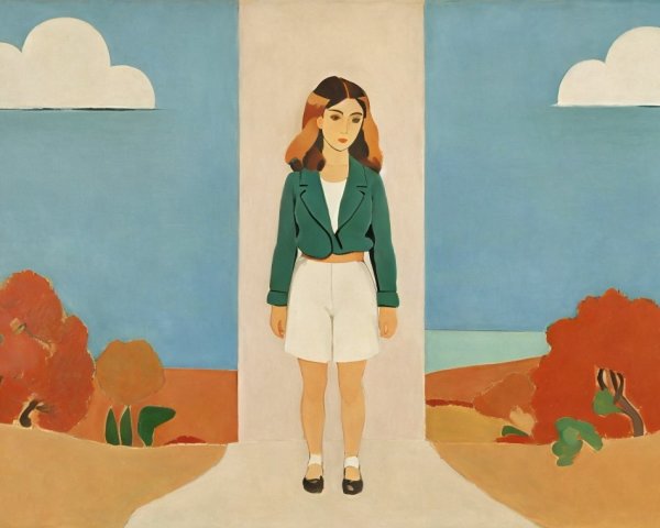 Young girl on autumn path with vibrant trees