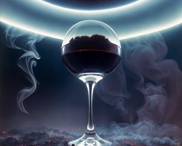 Elegant Glass with Dark Liquid Above Cityscape at Night