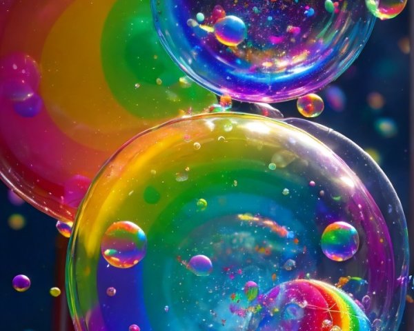 Colorful Bubbles with Rainbow Patterns on Dark Background