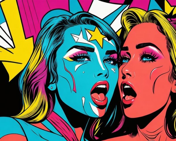 Stylized Women with Vibrant Faces in Pop Art Aesthetic