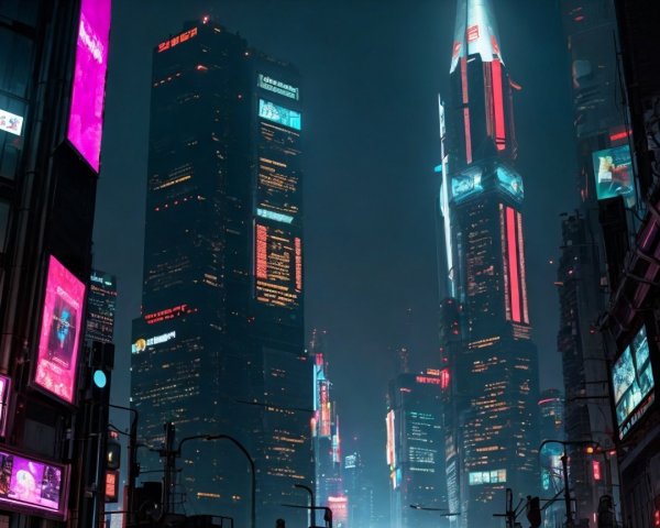 Futuristic Cityscape at Night with Neon Lights