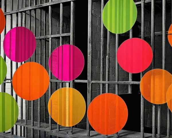 Jail Cell with Colorful Circular Shapes in View