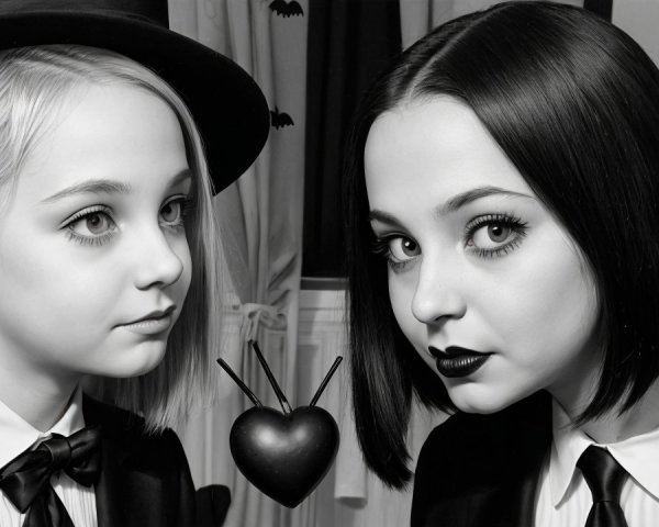 Gothic Elegance of Two Girls in Matching Suits