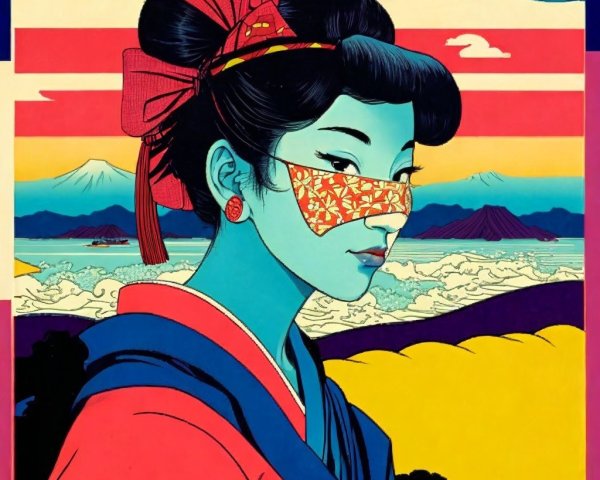 Stylized portrait of a Japanese woman in traditional attire
