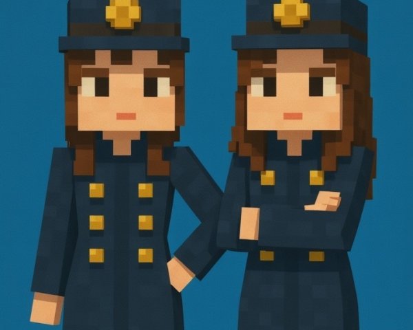 Pixelated Police Characters in Navy Uniforms