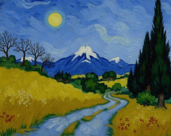 Vibrant Landscape with Rolling Hills and Mountains