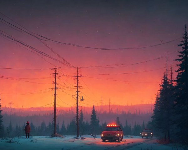 Winter Landscape at Dusk with Snowy Scene and Sky