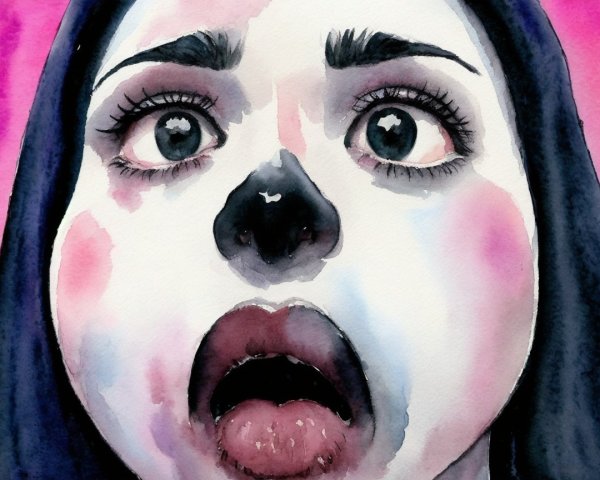 Close-up of a shocked person with stylized face paint