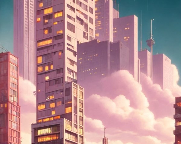 Futuristic Cityscape with Skyscrapers at Twilight