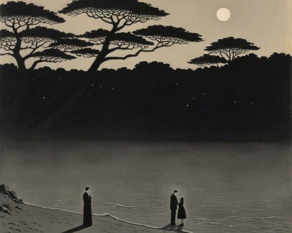 Serene Nighttime Landscape by Tranquil Water Body