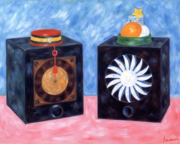 Colorful Painting with Two Decorative Black Boxes