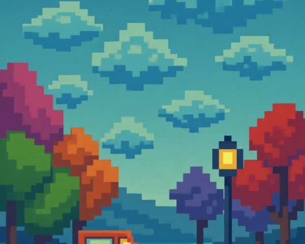 Vibrant Pixel Art of a Serene Evening Landscape